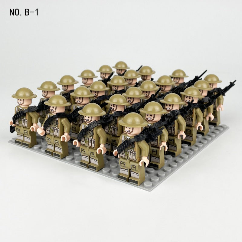 WWII Allied & Axis Phalanx Block Minifigures (German/British/Soviet/Russian) | 24 British Army Soldiers
