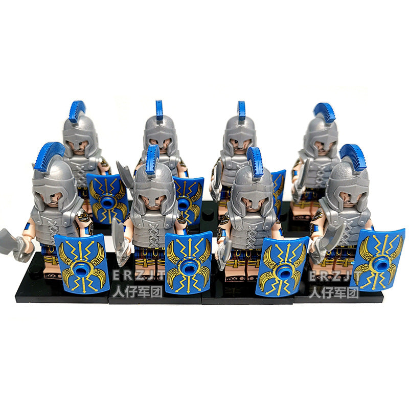 Ancient Roman Blue Legion Soldier Block Minifigure Bulk Pack | 8 Trooper Figures