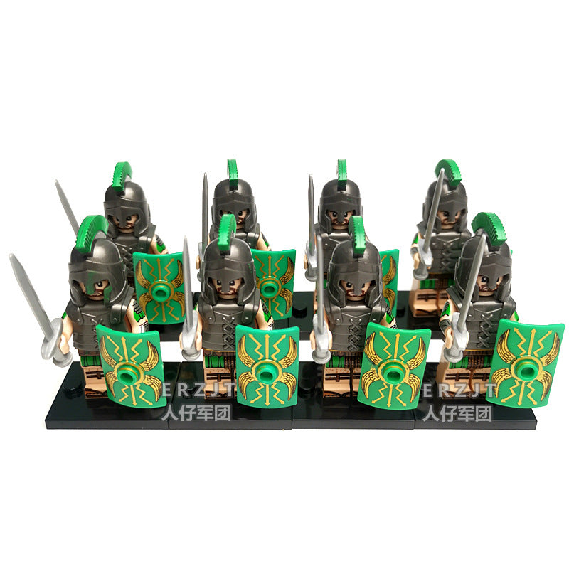 Roman Empire Green Legion Infantry Building Block Minifigures | 8 Soldier Figures