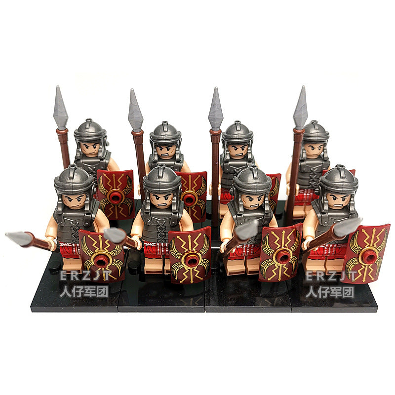 Ancient Roman Red Pikeman Military Minifigure Pack | 8 Spear Infantry Figures