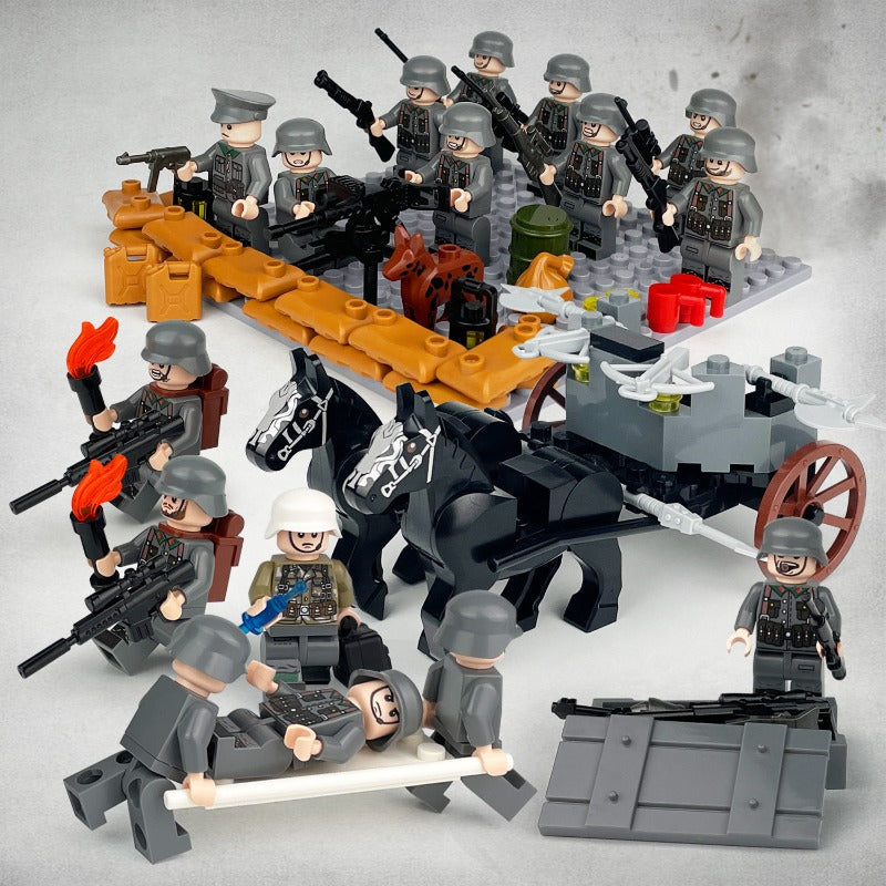 Multi-Nation WWII Infantry Block Figures (German/British/Soviet/Romanian Phalanx) | 16 German Trooper Minifigures