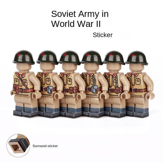 WWII Soviet Army Soldier Minifigure Pack Equipped with Helmet & Stickers | 1 Set