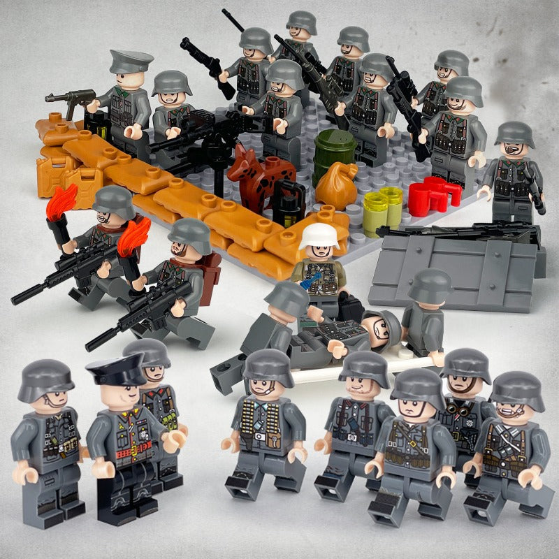 Global WWII Infantry Phalanx Minifigure Set | 24 German Military Figures