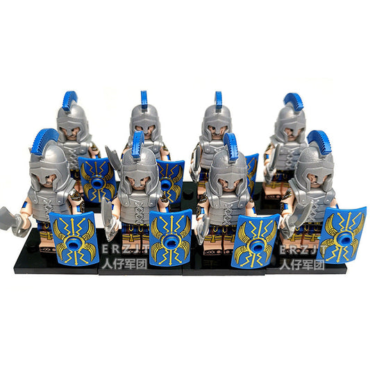 Ancient Roman Blue Legion Soldier Block Minifigure Bulk Pack | 8 Trooper Figures