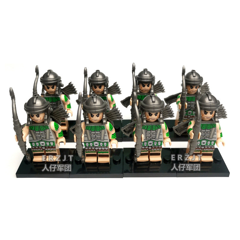 Antique Roman Green Archer Military Minifigure Set | 8 Archery Soldiers