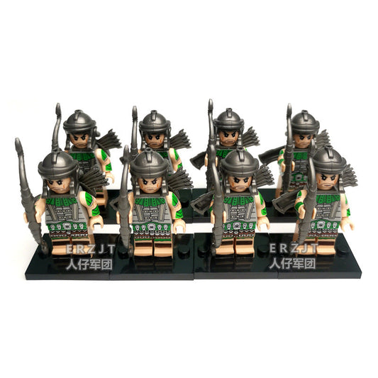 Antique Roman Green Archer Military Minifigure Set | 8 Archery Soldiers
