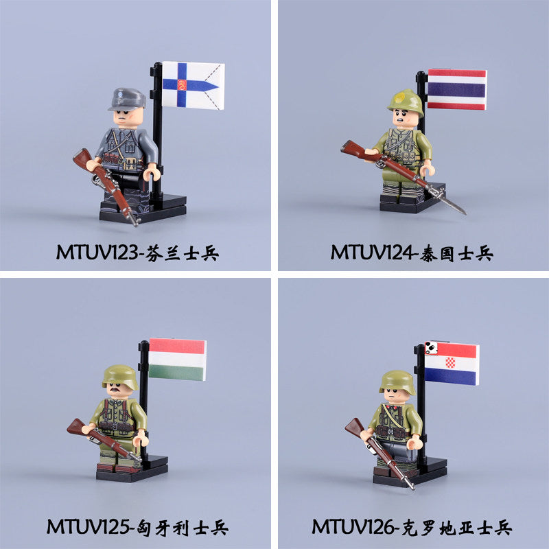 Finnish, Thai, Hungarian and Croatian Soldier Minifigures Set MTUV123+MTUV124+MTUV125+MTUV126 Full Set
