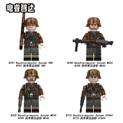 World War II German Minifigures in Autumn Rauchtarnmuster Camouflage Set N707+N708+N709+N710 Minifigures full set