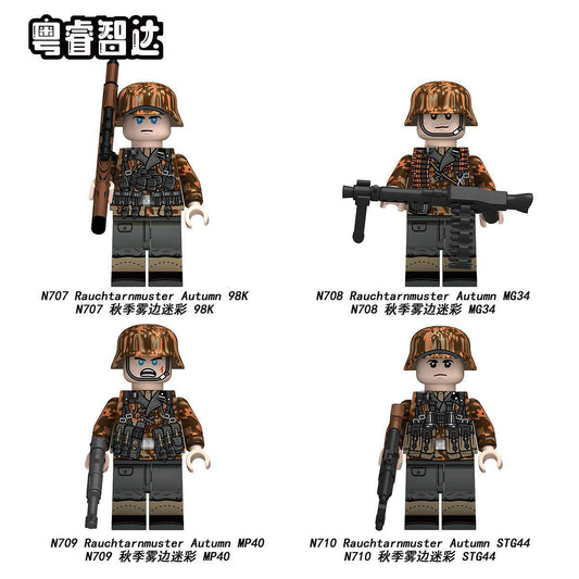 World War II German Minifigures in Autumn Rauchtarnmuster Camouflage Set N707+N708+N709+N710 Minifigures full set