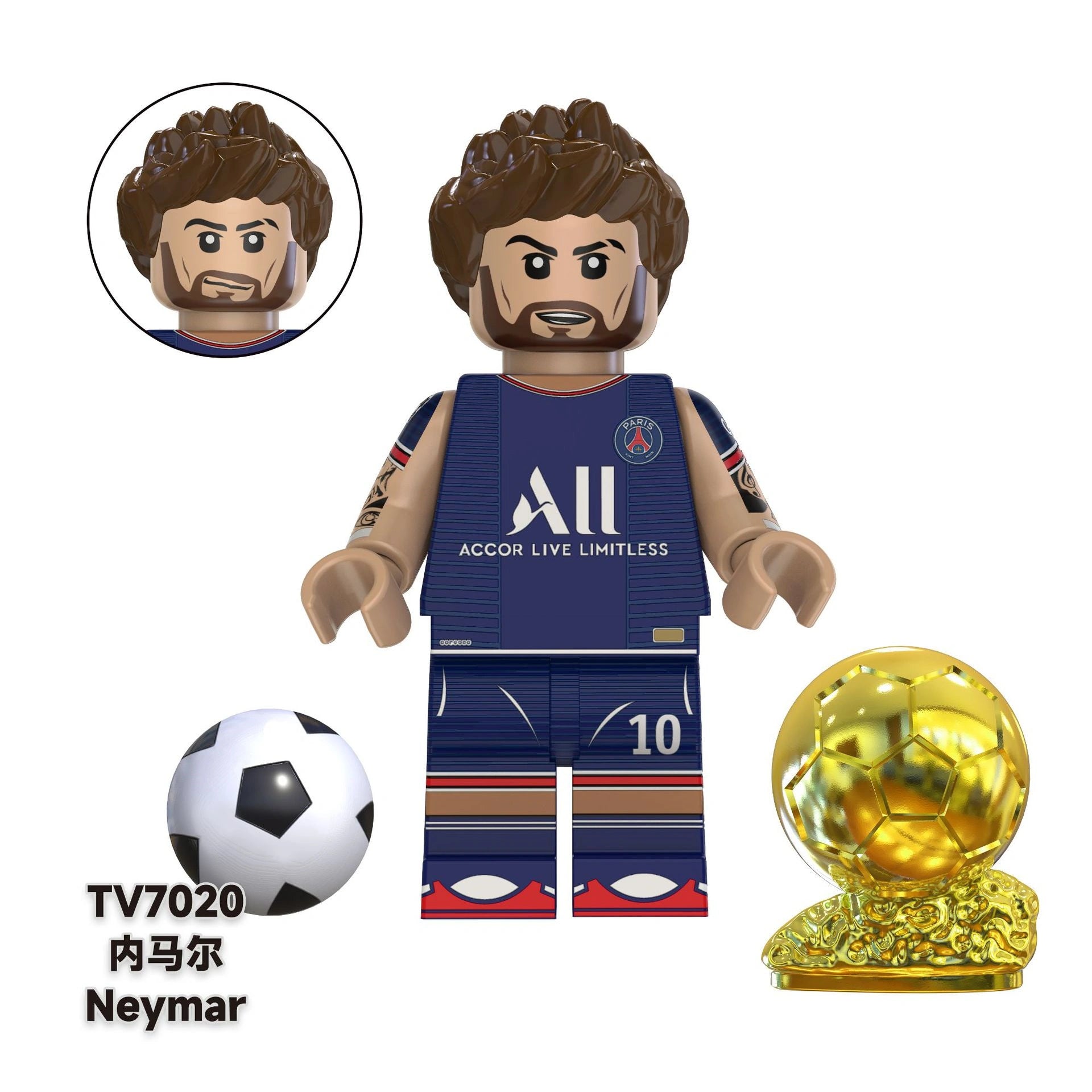 Neymar da Silva Santos Junior Minifigures TV7020 Compatible With Lego